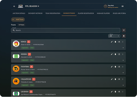 Table Officials Dashboard